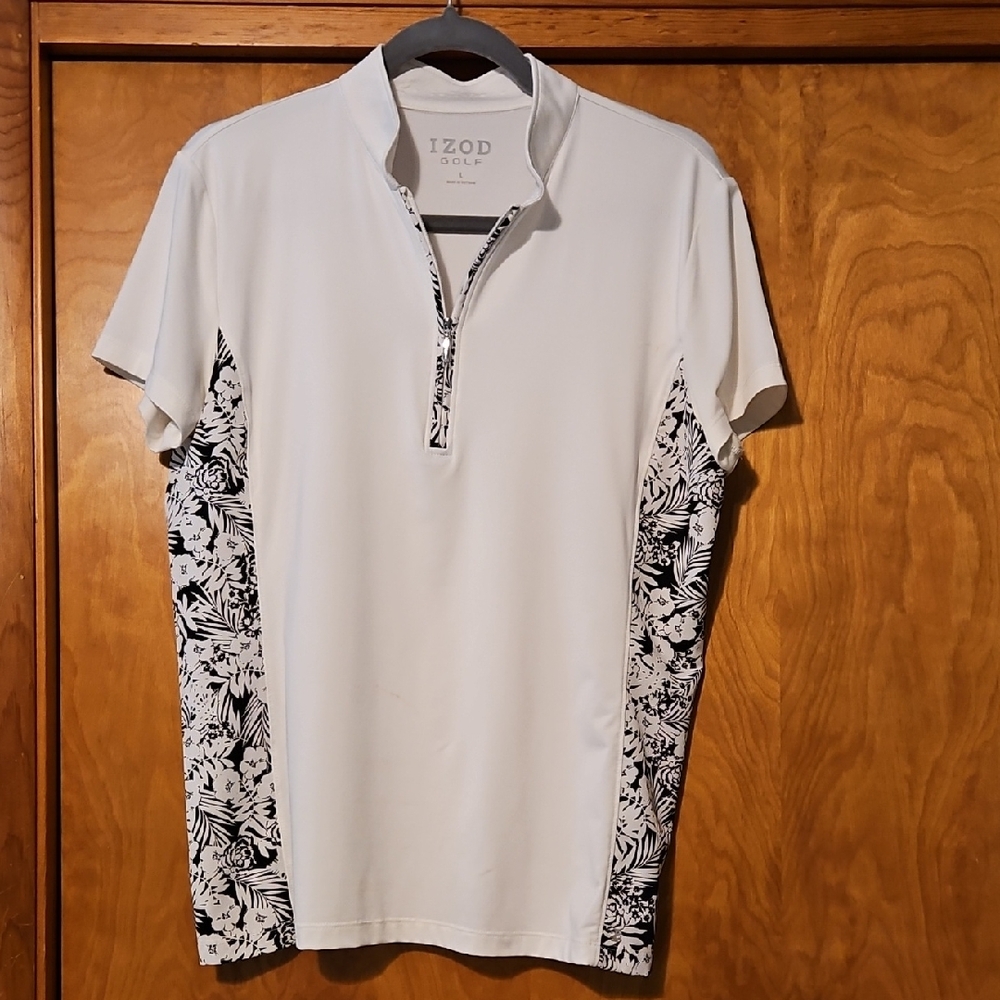 Izod Womens Golf  Shirt with Black Floral Design
